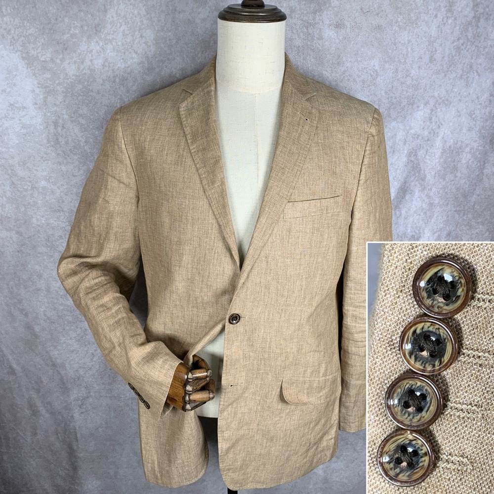 Baird Mcnutt Murano Blazer Jacket Men Large Beige Sport Coat Preppy Modern Suit
